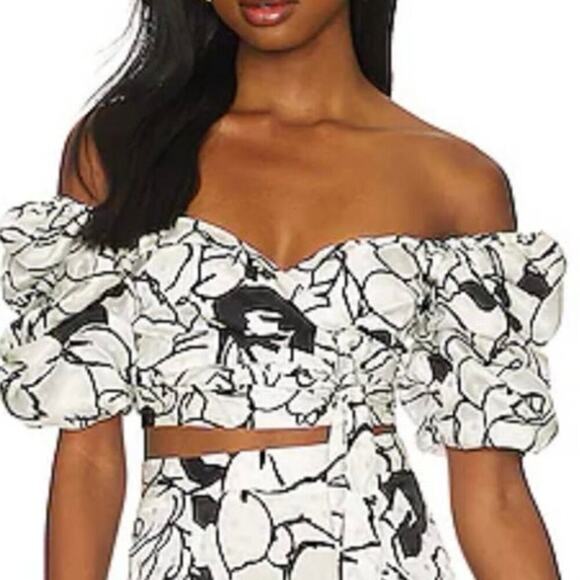 Ronny Kobo Collection Tops - RONNY KOBO Zano Top Floral Noir Print Wrap Crop Puff Sleeve Tie Front Revolve 6